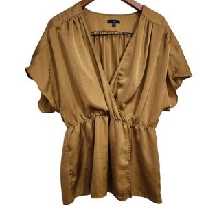 Gap Gold Satin Faux Wrap Cinched Waist Top Size Holiday Shimmer Women's Large